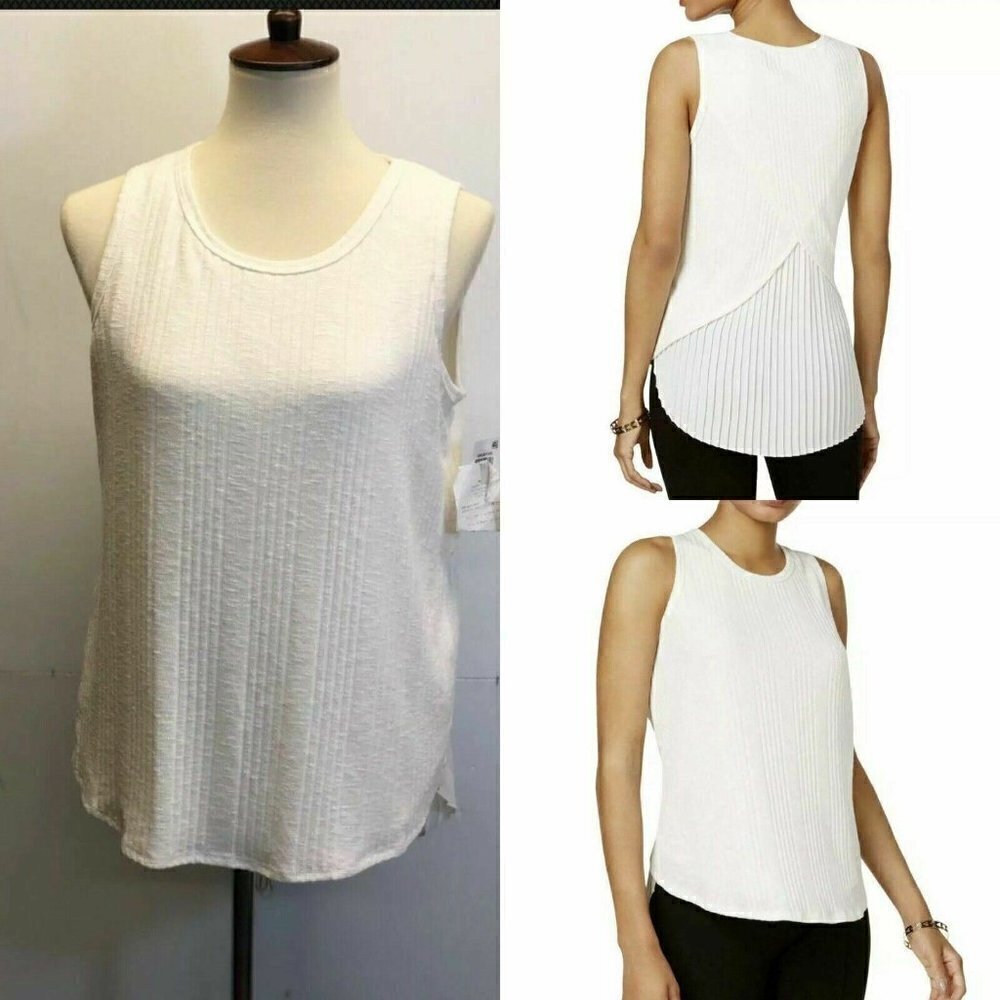 Bar III Womens White Ribbed Jewel Neck Sleeveless Tank Top Shirt Size M